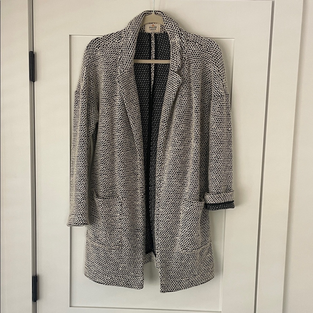 Marine Layer Black and Cream Textured Cardigan